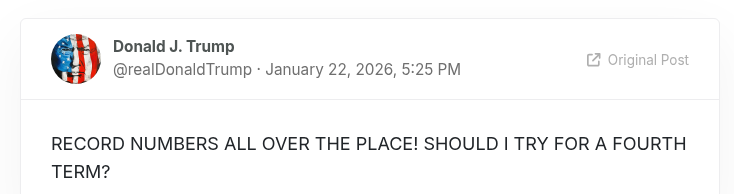 Trump's post, January 22, 2026, 5:25 PM. Verified against the archive.